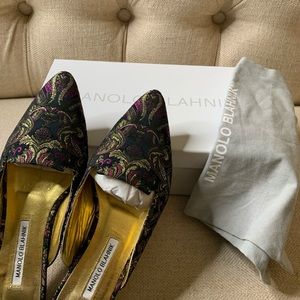Manolo Blahnik Mules with box, tissue and bag.